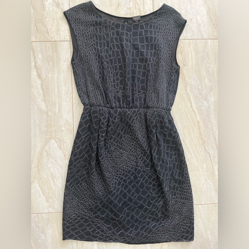 Aritzia T. Babaton Black Crocodile Print 100% Silk Dress with Open Back